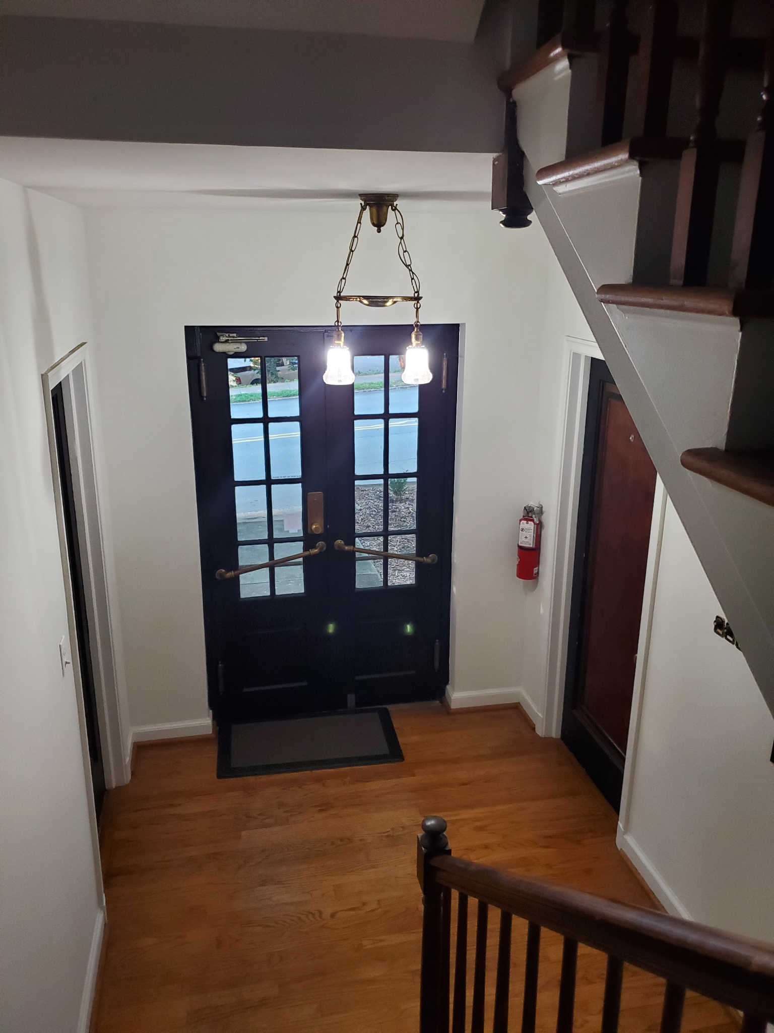 Blue double doors with chandelier